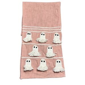 Ghost Table Runner All Cotton Embroidered Halloween Dining Decor 90”x15”Pink